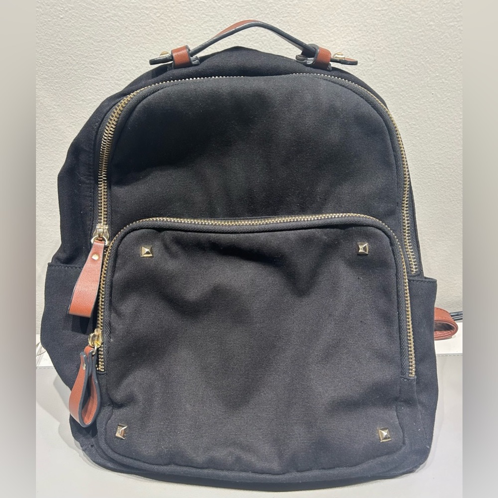 Black Canvas & Faux Leather Backpack